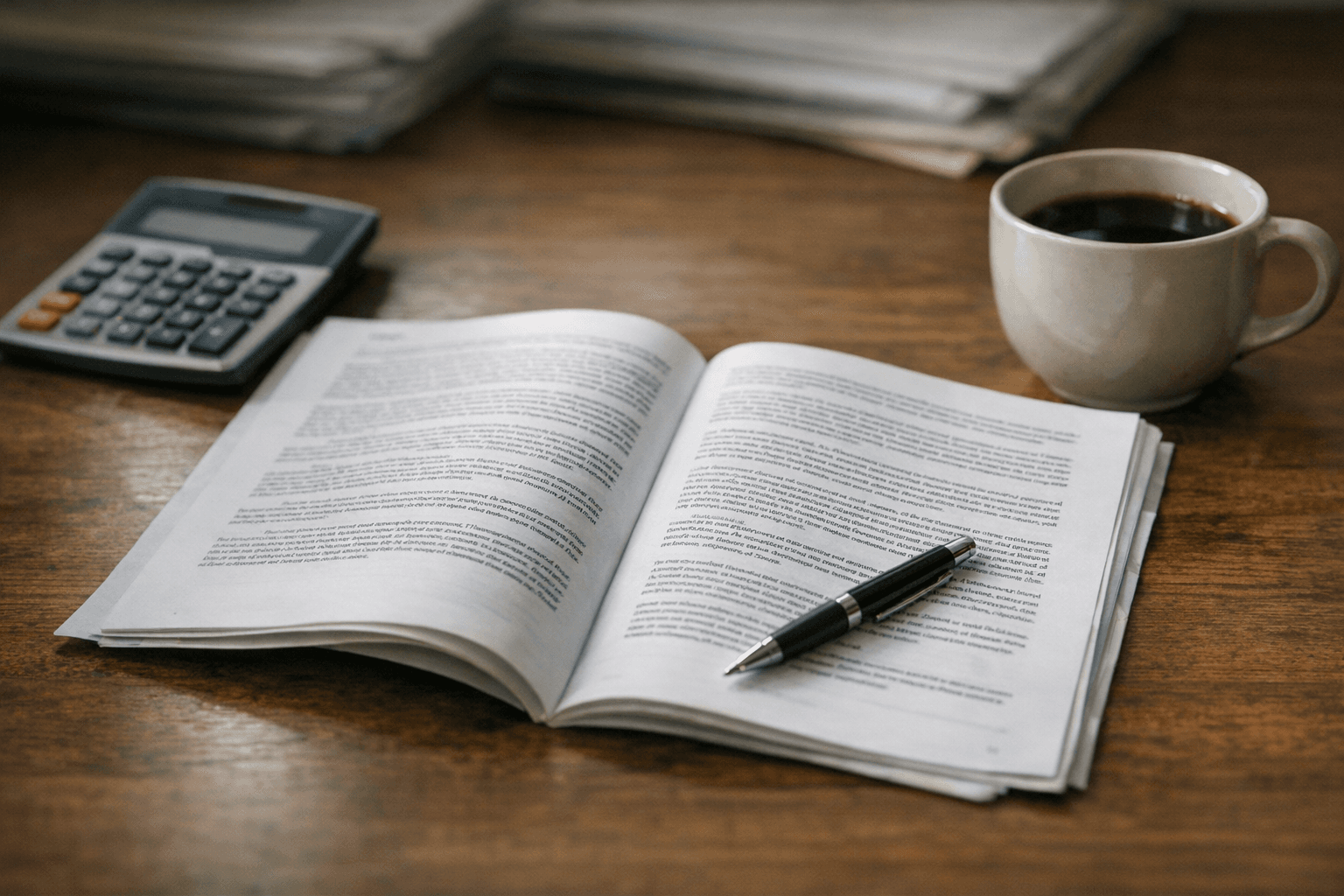 A workspace with mortgage documentation and tools