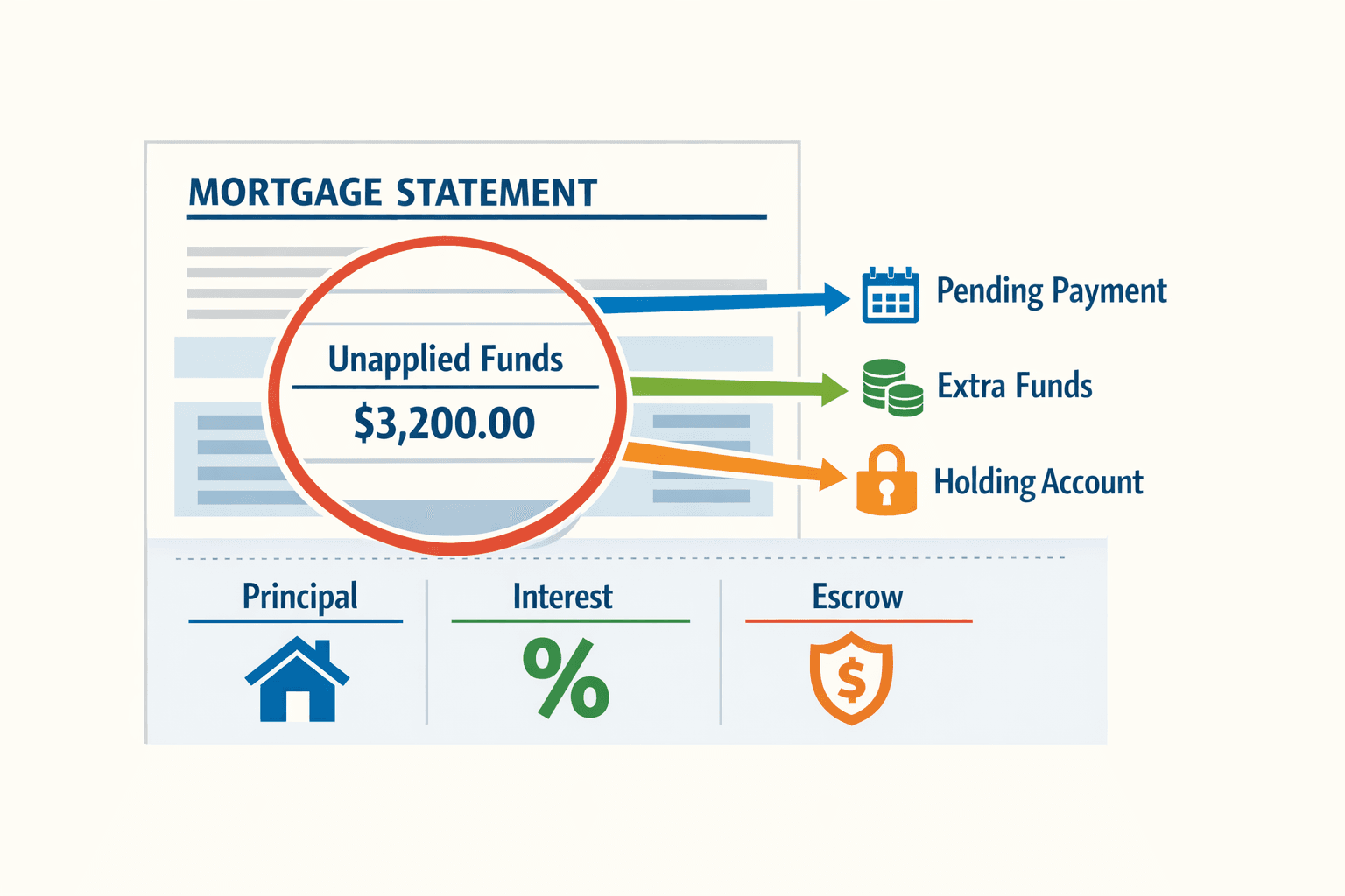 Mortgage statement highlighting unapplied funds